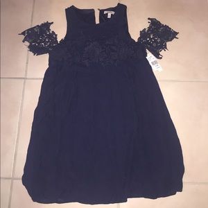 Navy cold shoulder dress